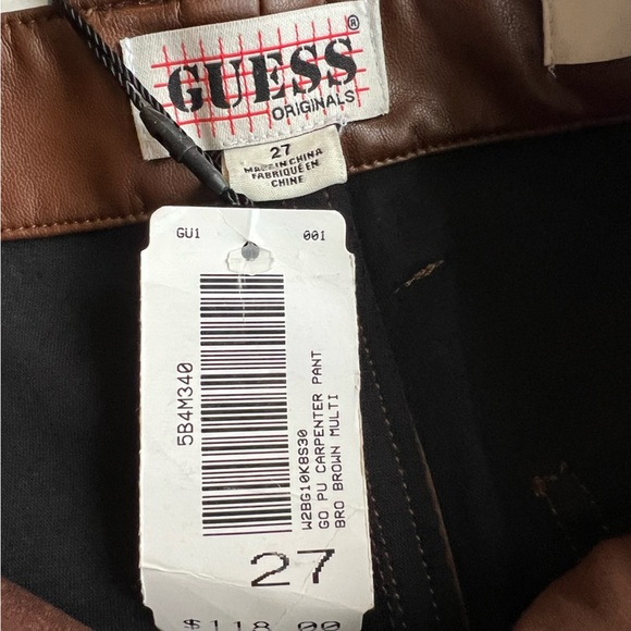New Guess Brown Carpenter Straight-Leg Leather Pants - Picture 12 of 15